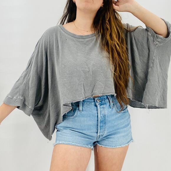 Free People gray distressed batwing oversized tee - Picture 5 of 8